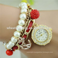 2015 trendy diamond dial anchor and shambala beads pearl strap bracelet women watch